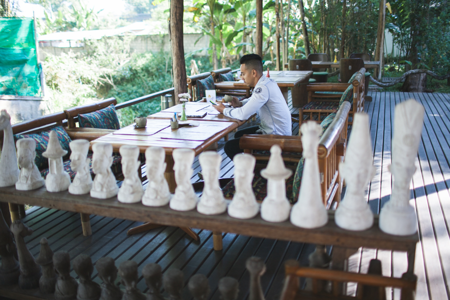 handsome guy drinking coffee at pai island resort