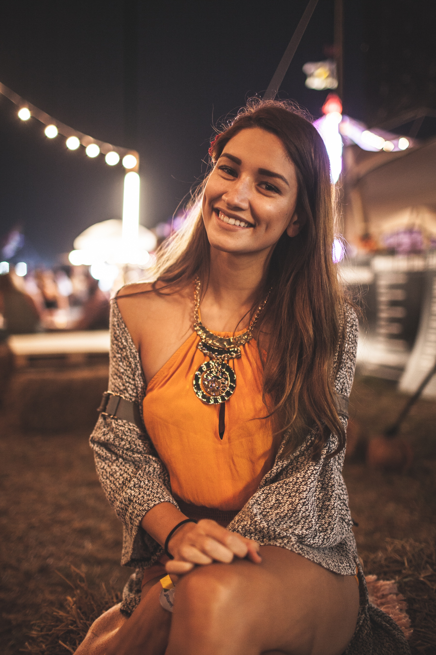 girl laughing at festival